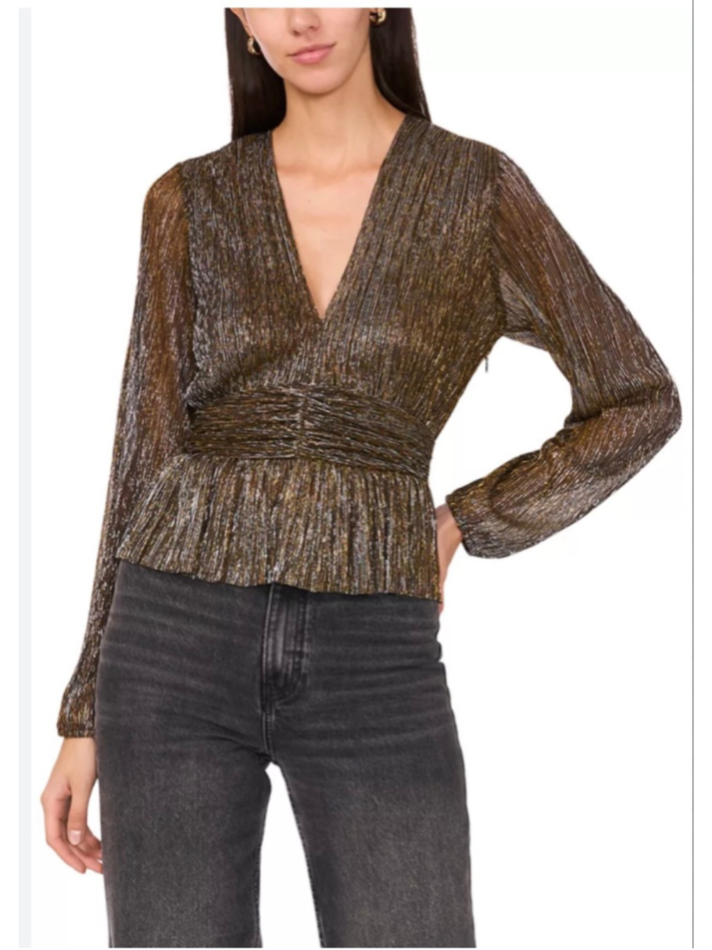 Parker Olivia Metallic-Stripe Peplum Top|Small|NWT|